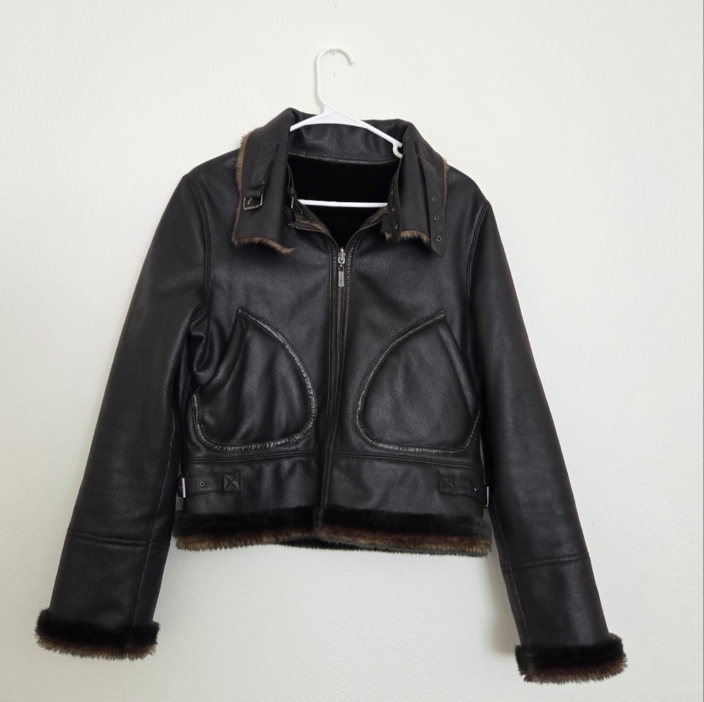 Pasha & Jo Reversible Faux Leather/Fur Moto Jacket Size Medium